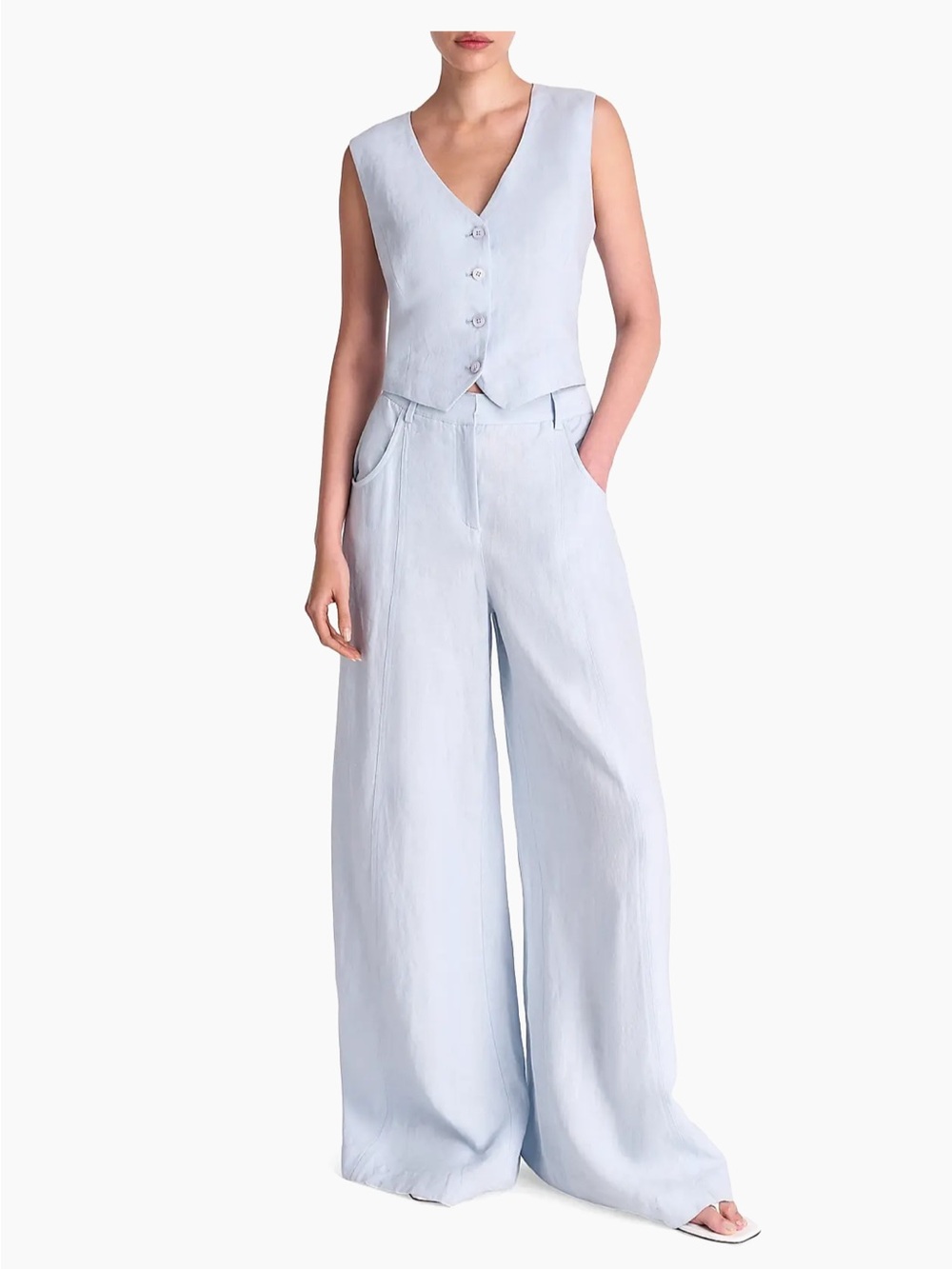 TWP Kikis Linen Silk Vest Ice Melt Pastel Blue Tailored Button Vest sz L